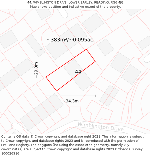 44, WIMBLINGTON DRIVE, LOWER EARLEY, READING, RG6 4JG: Plot and title map