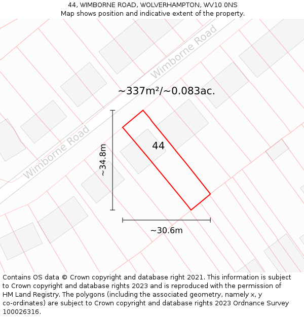 44, WIMBORNE ROAD, WOLVERHAMPTON, WV10 0NS: Plot and title map