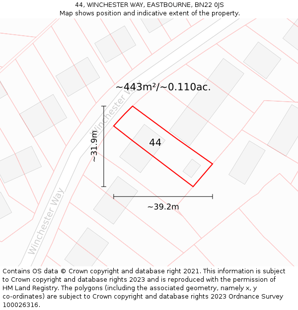 44, WINCHESTER WAY, EASTBOURNE, BN22 0JS: Plot and title map