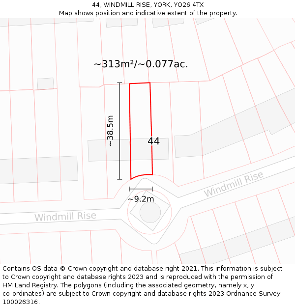 44, WINDMILL RISE, YORK, YO26 4TX: Plot and title map