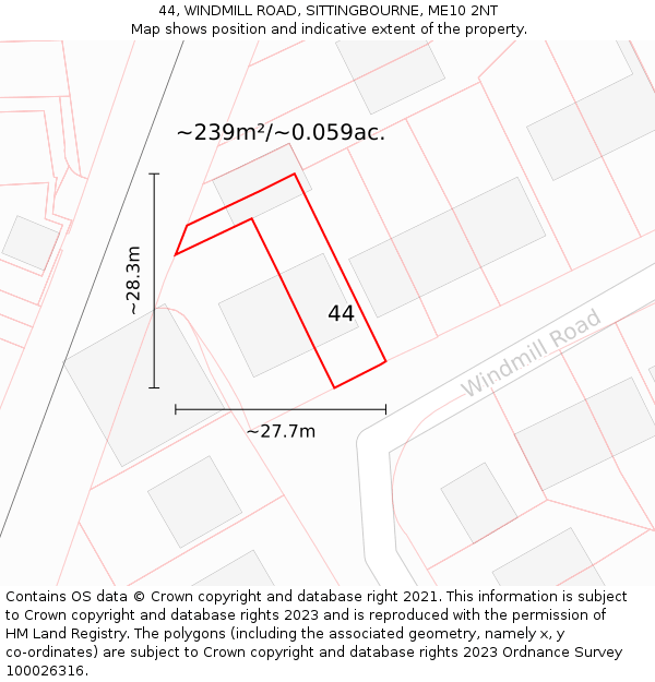 44, WINDMILL ROAD, SITTINGBOURNE, ME10 2NT: Plot and title map