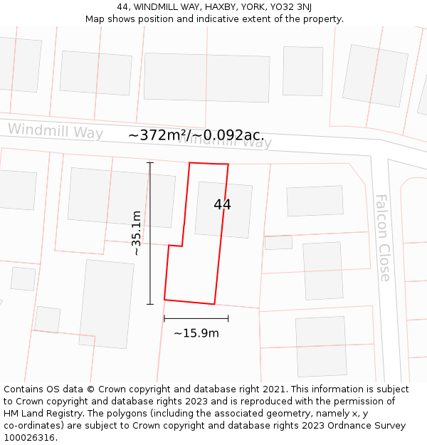 44, WINDMILL WAY, HAXBY, YORK, YO32 3NJ: Plot and title map