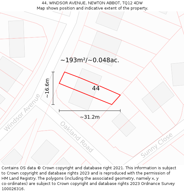44, WINDSOR AVENUE, NEWTON ABBOT, TQ12 4DW: Plot and title map