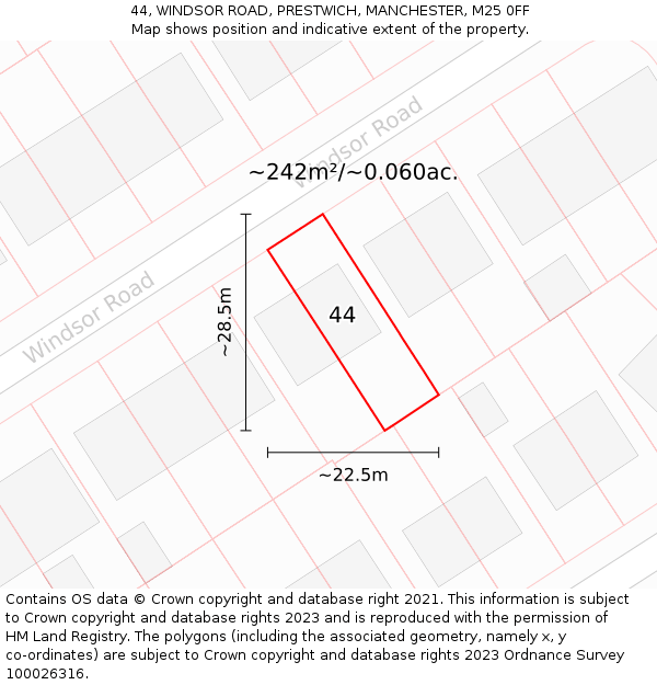44, WINDSOR ROAD, PRESTWICH, MANCHESTER, M25 0FF: Plot and title map