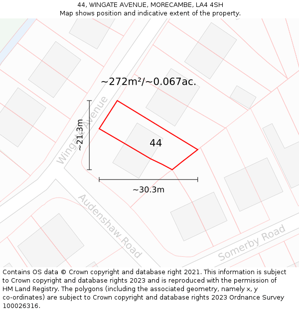 44, WINGATE AVENUE, MORECAMBE, LA4 4SH: Plot and title map
