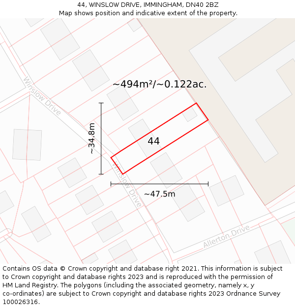 44, WINSLOW DRIVE, IMMINGHAM, DN40 2BZ: Plot and title map