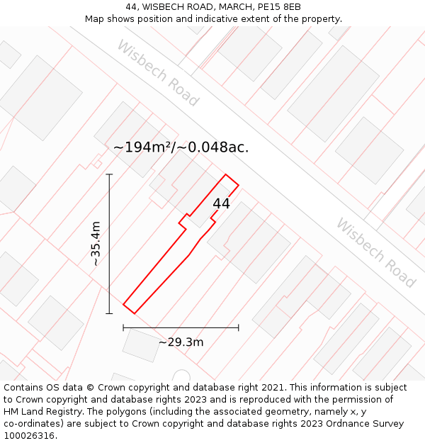 44, WISBECH ROAD, MARCH, PE15 8EB: Plot and title map
