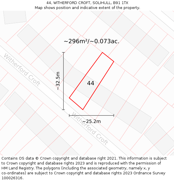 44, WITHERFORD CROFT, SOLIHULL, B91 1TX: Plot and title map