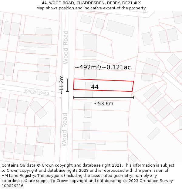 44, WOOD ROAD, CHADDESDEN, DERBY, DE21 4LX: Plot and title map
