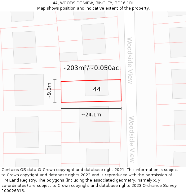 44, WOODSIDE VIEW, BINGLEY, BD16 1RL: Plot and title map