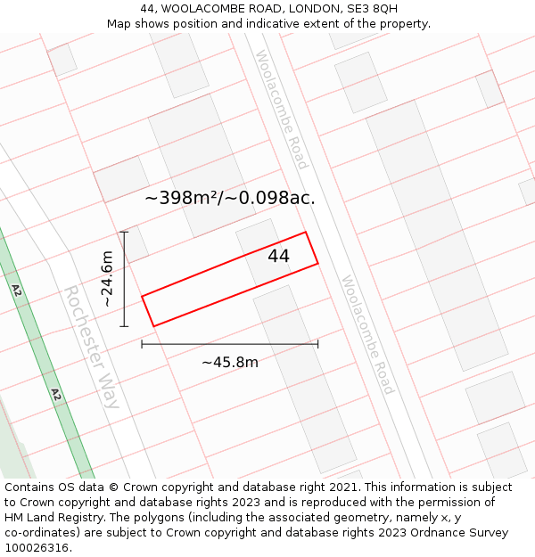 44, WOOLACOMBE ROAD, LONDON, SE3 8QH: Plot and title map