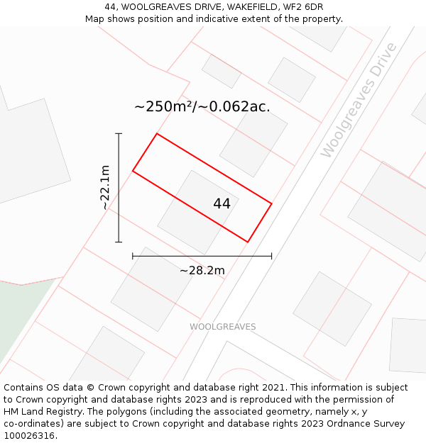 44, WOOLGREAVES DRIVE, WAKEFIELD, WF2 6DR: Plot and title map