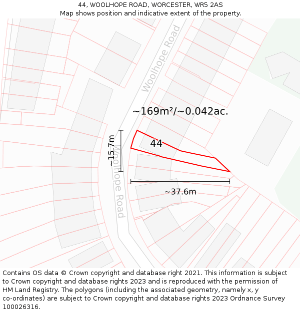 44, WOOLHOPE ROAD, WORCESTER, WR5 2AS: Plot and title map