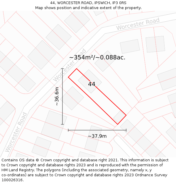 44, WORCESTER ROAD, IPSWICH, IP3 0RS: Plot and title map