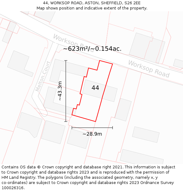 44, WORKSOP ROAD, ASTON, SHEFFIELD, S26 2EE: Plot and title map