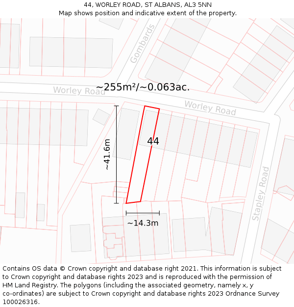 44, WORLEY ROAD, ST ALBANS, AL3 5NN: Plot and title map