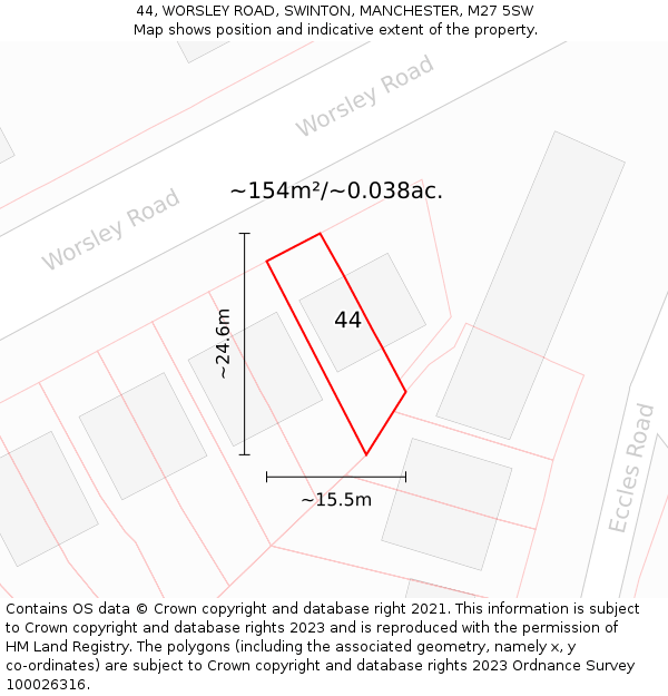 44, WORSLEY ROAD, SWINTON, MANCHESTER, M27 5SW: Plot and title map