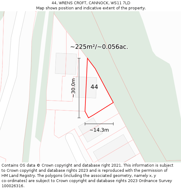 44, WRENS CROFT, CANNOCK, WS11 7LD: Plot and title map