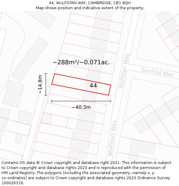 44, WULFSTAN WAY, CAMBRIDGE, CB1 8QH: Plot and title map