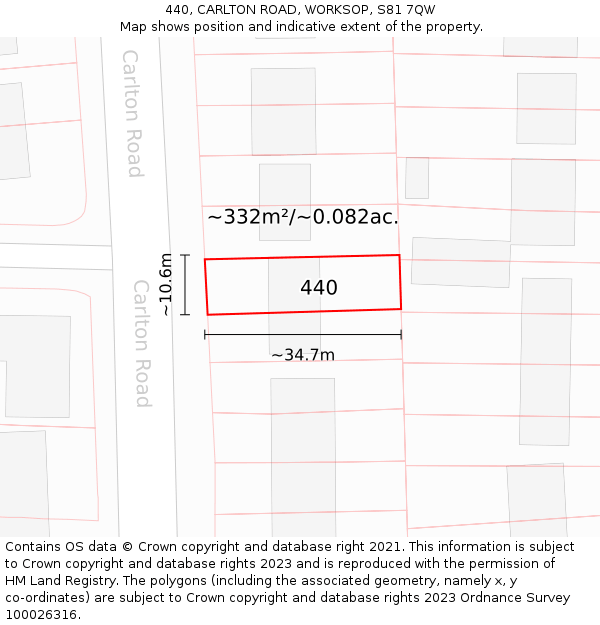 440, CARLTON ROAD, WORKSOP, S81 7QW: Plot and title map