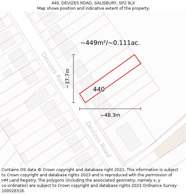 440, DEVIZES ROAD, SALISBURY, SP2 9LX: Plot and title map