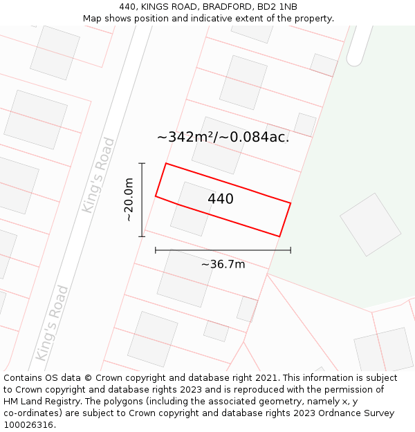 440, KINGS ROAD, BRADFORD, BD2 1NB: Plot and title map