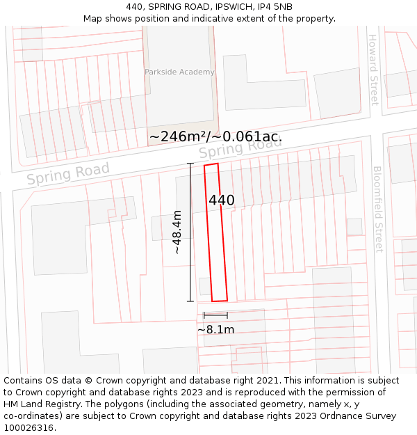 440, SPRING ROAD, IPSWICH, IP4 5NB: Plot and title map
