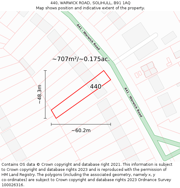 440, WARWICK ROAD, SOLIHULL, B91 1AQ: Plot and title map