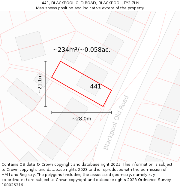 441, BLACKPOOL OLD ROAD, BLACKPOOL, FY3 7LN: Plot and title map