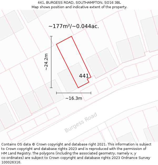 441, BURGESS ROAD, SOUTHAMPTON, SO16 3BL: Plot and title map