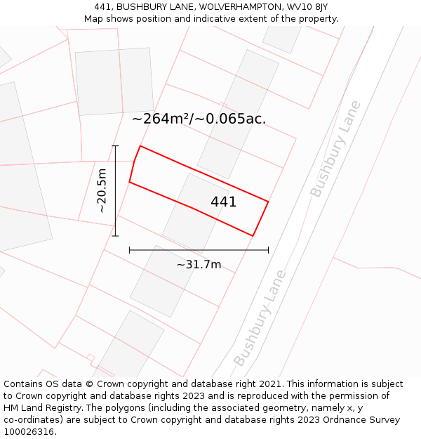 441, BUSHBURY LANE, WOLVERHAMPTON, WV10 8JY: Plot and title map