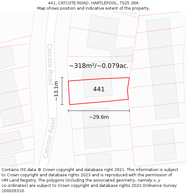 441, CATCOTE ROAD, HARTLEPOOL, TS25 2RA: Plot and title map