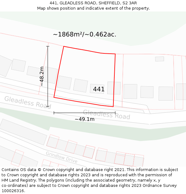441, GLEADLESS ROAD, SHEFFIELD, S2 3AR: Plot and title map
