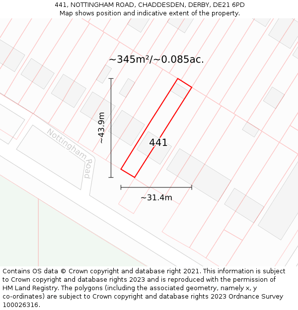 441, NOTTINGHAM ROAD, CHADDESDEN, DERBY, DE21 6PD: Plot and title map