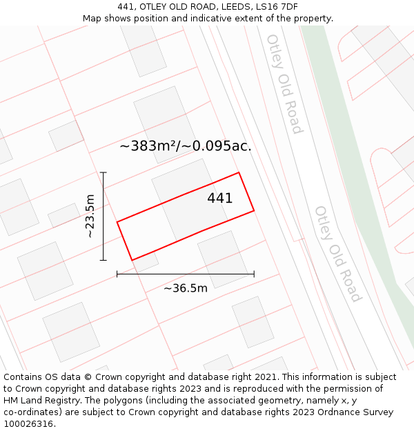 441, OTLEY OLD ROAD, LEEDS, LS16 7DF: Plot and title map