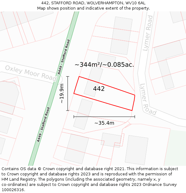 442, STAFFORD ROAD, WOLVERHAMPTON, WV10 6AL: Plot and title map