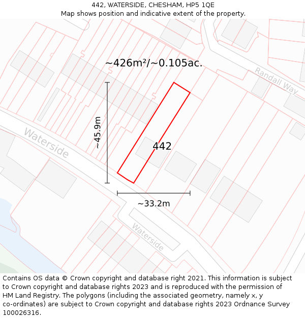 442, WATERSIDE, CHESHAM, HP5 1QE: Plot and title map