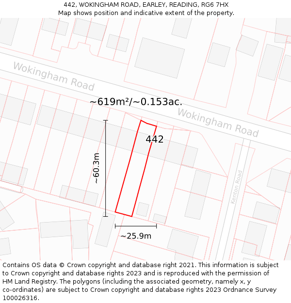 442, WOKINGHAM ROAD, EARLEY, READING, RG6 7HX: Plot and title map