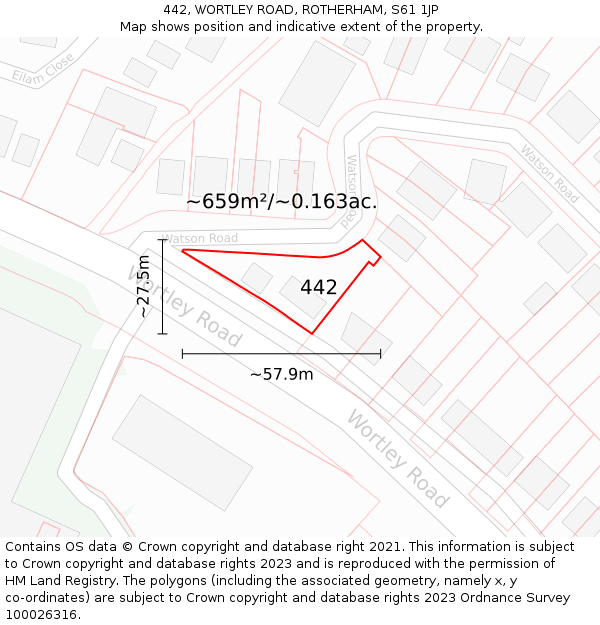 442, WORTLEY ROAD, ROTHERHAM, S61 1JP: Plot and title map