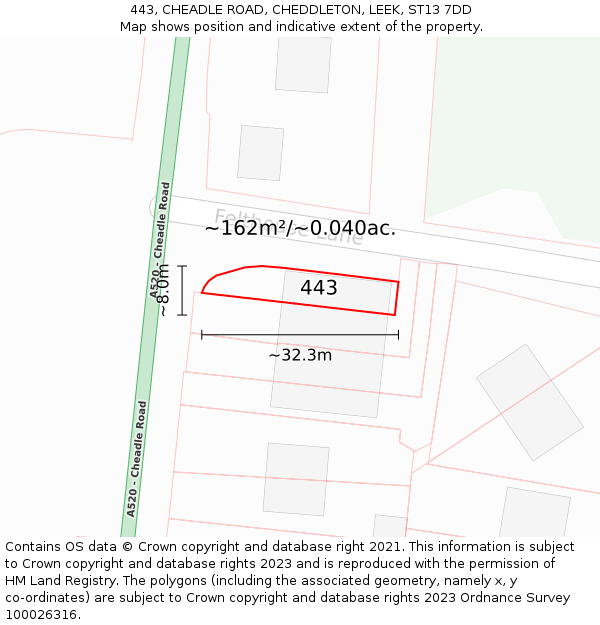 443, CHEADLE ROAD, CHEDDLETON, LEEK, ST13 7DD: Plot and title map