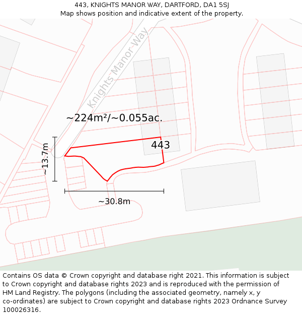 443, KNIGHTS MANOR WAY, DARTFORD, DA1 5SJ: Plot and title map
