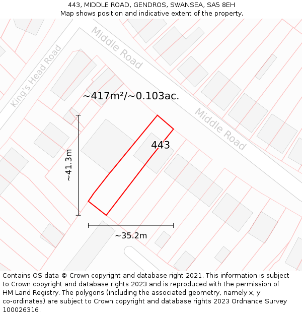 443, MIDDLE ROAD, GENDROS, SWANSEA, SA5 8EH: Plot and title map