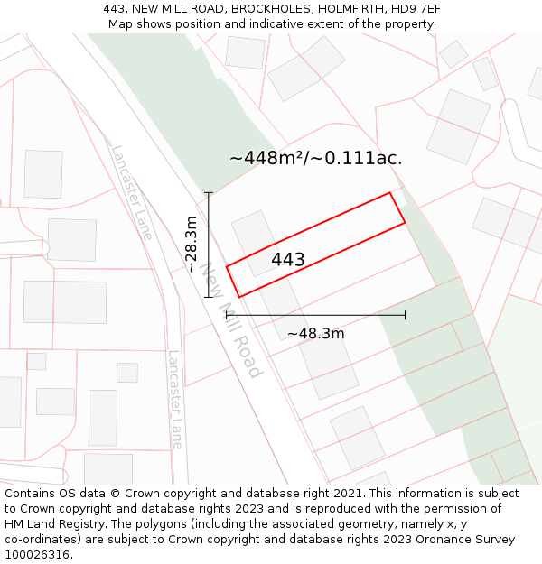 443, NEW MILL ROAD, BROCKHOLES, HOLMFIRTH, HD9 7EF: Plot and title map