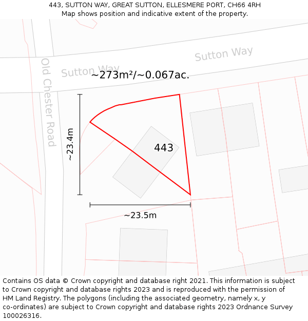 443, SUTTON WAY, GREAT SUTTON, ELLESMERE PORT, CH66 4RH: Plot and title map
