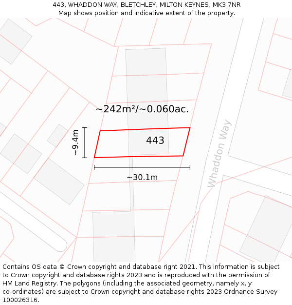 443, WHADDON WAY, BLETCHLEY, MILTON KEYNES, MK3 7NR: Plot and title map