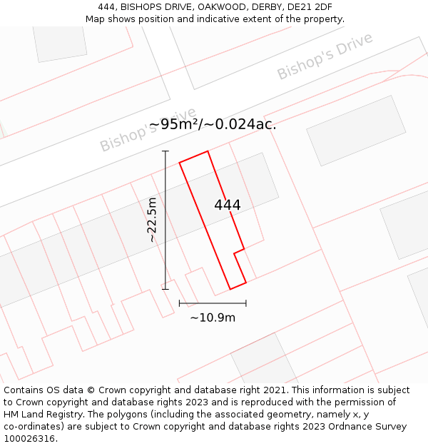 444, BISHOPS DRIVE, OAKWOOD, DERBY, DE21 2DF: Plot and title map