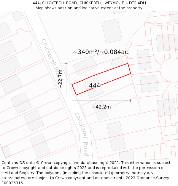 444, CHICKERELL ROAD, CHICKERELL, WEYMOUTH, DT3 4DH: Plot and title map