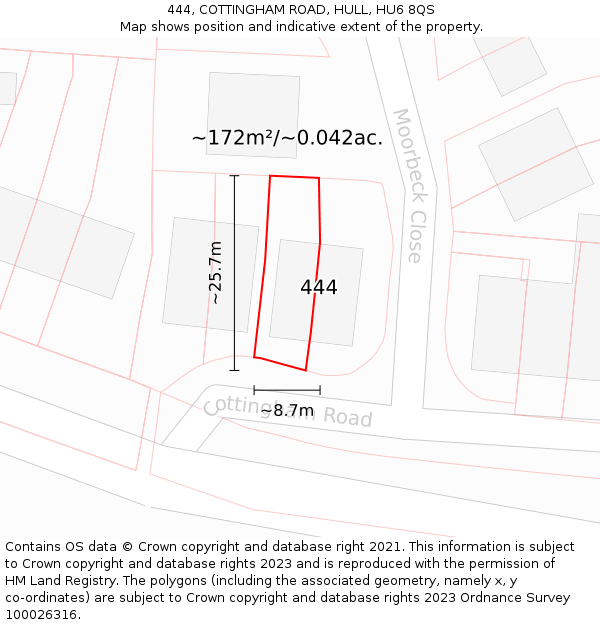 444, COTTINGHAM ROAD, HULL, HU6 8QS: Plot and title map