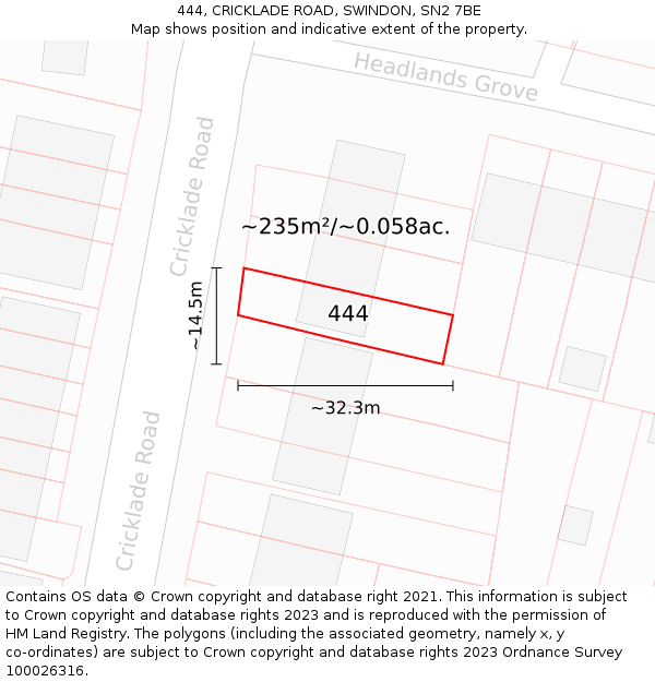 444, CRICKLADE ROAD, SWINDON, SN2 7BE: Plot and title map