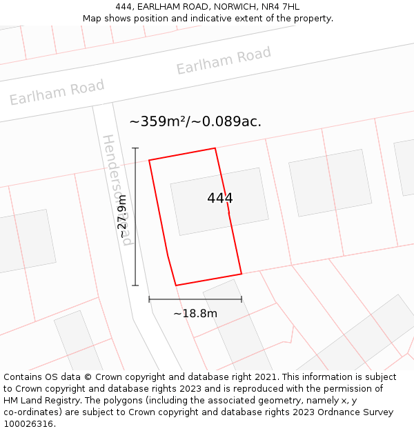 444, EARLHAM ROAD, NORWICH, NR4 7HL: Plot and title map